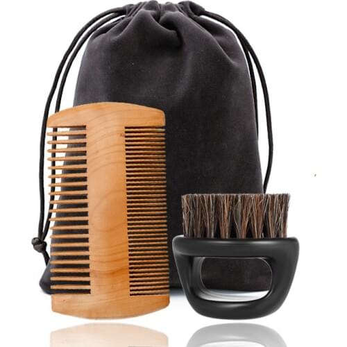 Ring Boar Bristle Beard Brush & Wooden Grooming Comb Mustache Shaving Brush Beard Comb Kit Facial Care Kit Gift For Men