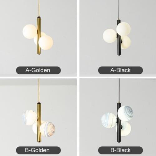 Modern Nordic Style LED Pendant Lighting 3 Glass Balls Gold Small Droplight Study Hanging Lamp Dining Room Bedroom Bedside Hotel