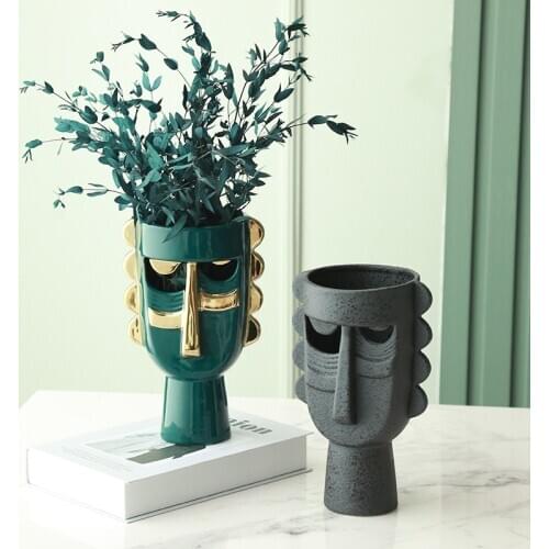 Nordic Modern Ins Face Art Hollow Vase Home Decoration Living Room Flower Arrangement Ceramic Flower Ornaments