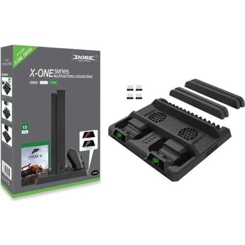 LED Vertical Stand Cooling Fan Cooler Dual Controller Charger Dock Charging Station Game Discs Storage for Xbox One/X/S Console