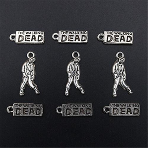 WKOUD 10pcs Silver Plated The Walking Dead Zombie Charm Halloween Bracelet Necklace DIY Handmade Jewelry Alloy Pendants A1551