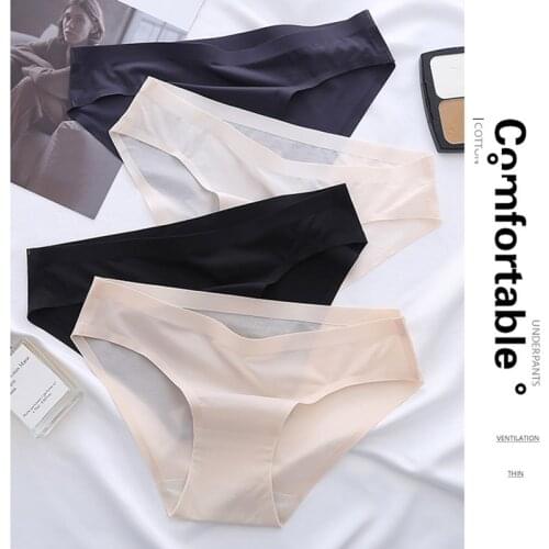 Women Seamless Panties 3pcs/Set Sexy Briefs For Women Soild Female Underwear Satin Bikini Lingerie Underpants For Woman Panty