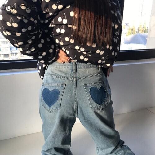 Women Jeans Pocket Denim New Arrival High Waist Wide-leg Casual Full-length Trousers All-match Sweet Ulzzang Streetwear Fashion