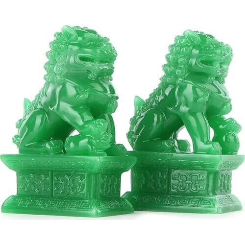 2pcs Fu Foo Dogs Guardian Lion Statues Stone Finish Feng Shui Ornament Cultural Element Asian Foo Dog For Home Decoration