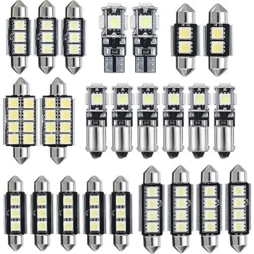 23pcs 12V 1.2-2.5W White LED Car Auto Interior Light License Plate Lamp Double-pointed-5050 T10 5050 1206 BA9S-5050 Accessories