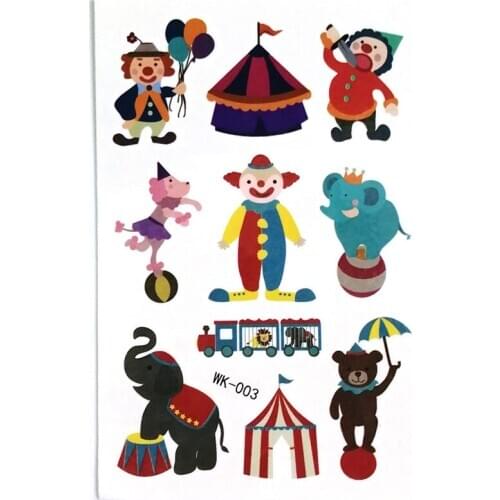 30pcs Temporary Tattoo Animal Circus Clown Hand Arm Art Sticker Waterproof Fake Tattoos Party Decoration Kids