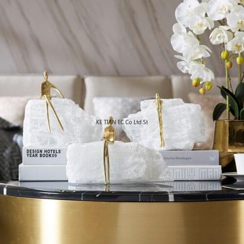 European-style Abstract Figure Crystal Stone Sculpture Modern Copper Statue Crafts High-end Natural Crystal Stone Home Deco Gift