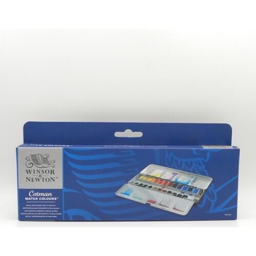 Winsor & Newton Cotman Water Colours Metal Sketchers' box 24 Half Pans Solid Watercolor Paints