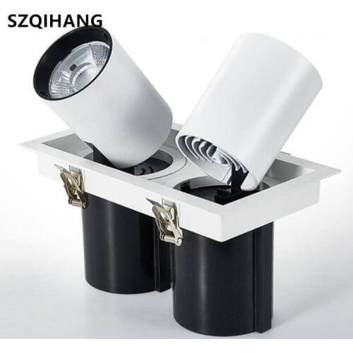 White Stretch Grille lights COB Ceiling Led Downlights12w 18w 25w 2X20w Embedded 360 degree Rotation LED Downlight Home lighting