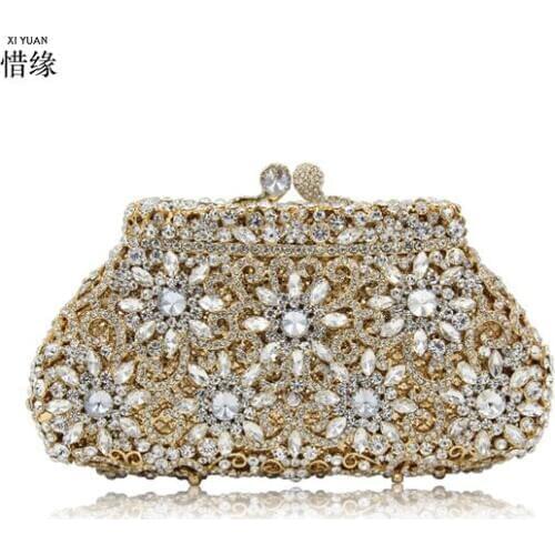 XIYUAN BRAND Evening Clutch Bag Ladies Diamond Crystal Day Clutches Purses Female Wedding Party Bridal Handbag With Chain