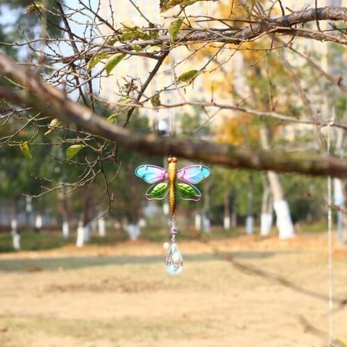 Color Painting Dragonfly Butterfly Bird Crystal Pendant Garden Hanging Decors Colorful Bead Hanging Drop Chandelier Decor
