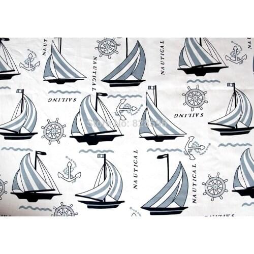 DA246 Blue Sailboat on the white A Grade Pure Cotton Canvas Sofa/Cushion Cover Fabric (1Yard) Hongkong post tracking number