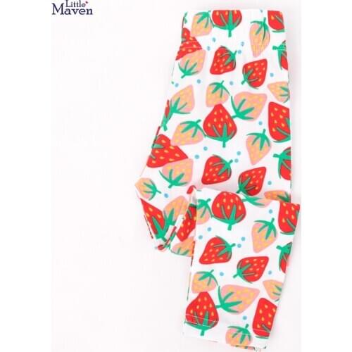 Little Maven New Spring Autumn Children Cute White Strawberry Printed Basic Quality Cotton Knitted Girls Casual Pants