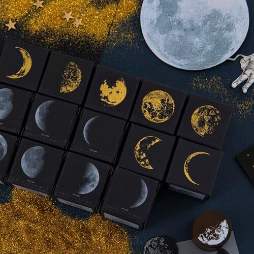 1 PCS Phases of The Moon Round Wooden Rubber Stamps for DIY Craft Letters Diary and Scrapbooking