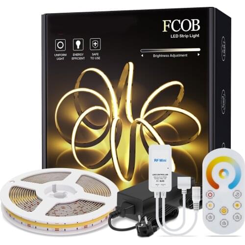 FOB COB Led Lights RF Ultra Thin Touch FCOB CCT LED Light Strip Set RA90 Dimmable High Density Flexible Warm White with White