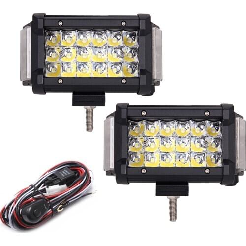 2 Pieces 5 inch LED Bar Work Light with Side Shooter 6000K White Waterproof for Off-road SUV Rescue Trucks ATV 4WD 4x4 Boats 12V