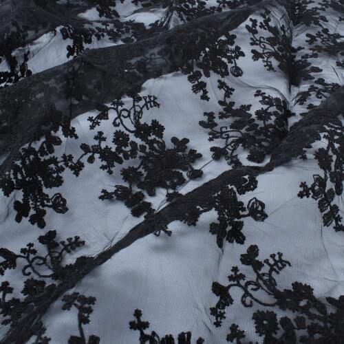 Vintage flower lacework embroidered organza lace fabric dressing making DIY white/black 50" wide