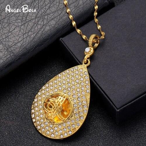 Fashion Luxury Arab Muslim Gold Coin Pendant Necklace Turkey Unisex Golden Charm Jewelry Lucky Crystal Pendant