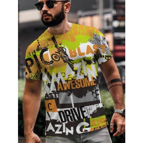 Summer Hot Sale New Mens T-shirt Loose Clothes Retro Short Sleeve Fashion Graffiti Printed O-Neck Mens T-shirt