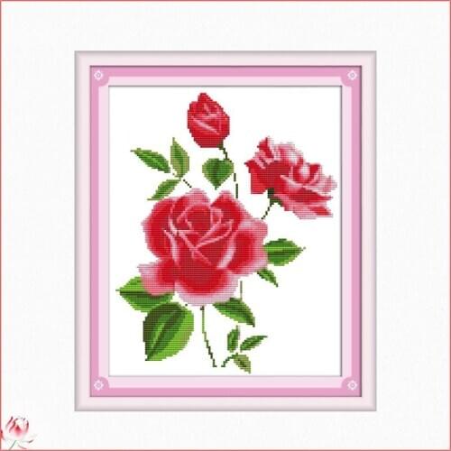 Red Rose Counted Cross Stitch Kits Printed Canvas Embroidery Needlework Sets 11CT 14CT Diy Needlework Crafts Wall Paintings