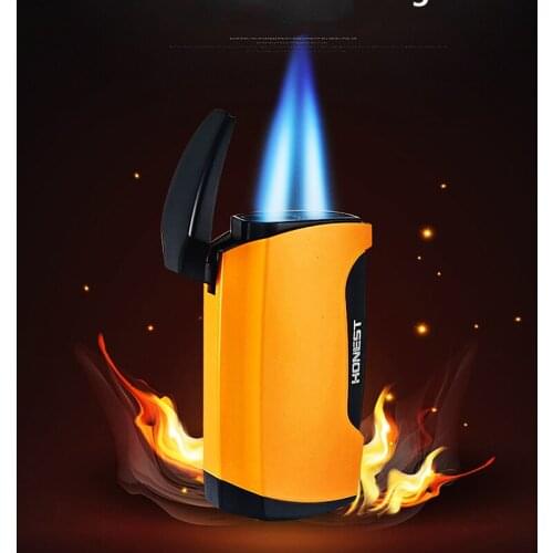 New Powerful Dual Torch Gas Lighter Jet Windproof Metal Butane Cigarette Pipe Lighter Inflatable Journey Fire Cigar Lighter Gift