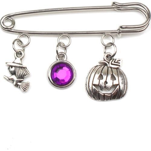 New Hot Halloween Party 9 Color Crystal Stone Gothic Magic Witch Skull Coffin Hand Adams Family Brooch Button Enamel Badge Badge