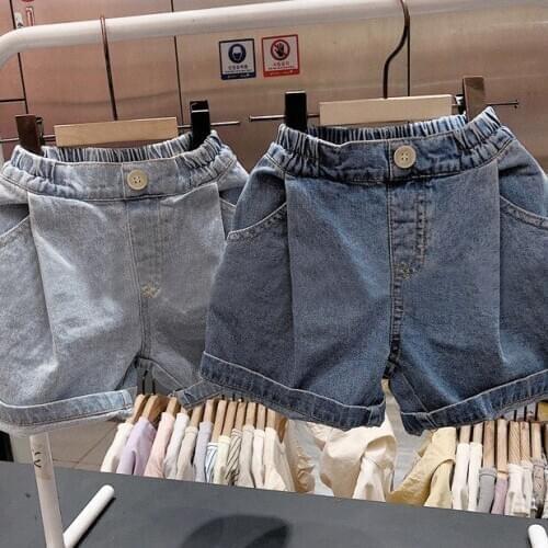 2020 summer new childrens neutral all-match elastic waist casual loose washed denim shorts