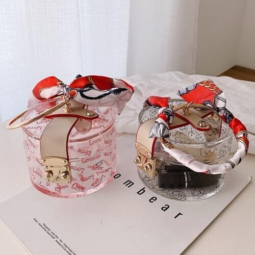 2021 Summer New Woman Bag Fashionable Cylindrical Mini Bag Silk Scarf Buckle Handbag Multicolor Printing Mixed