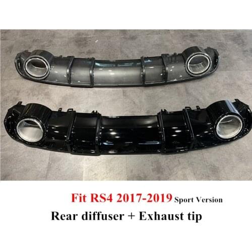Car Bodykits Front Bumper Glossy black Rear Diffuser Lip For RS4 Sport Version 2017-2019 Stainless steel Exhaust tip