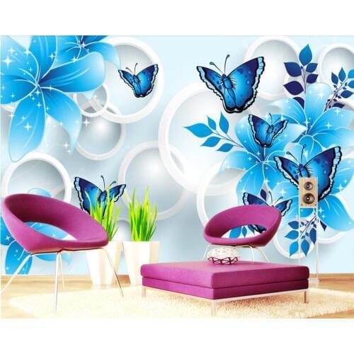 Papel de parede Blue Lily Butterfly 3D wallpaper,living room TV sofa wall bedroom bathroom restaurant bar wall papers home decor