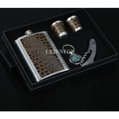 20Set PU Leather Stainless Steel Liquor Whiskey Hip Flask+2 Wine Glass+Bottle Opener+Compass Set Gift Drinkware 9 Oz