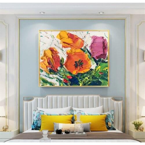 Hand-Painted Oil Painting On Canvas Flowers Rose Abstract Artwork Pictures Home Living Room Wall Interior Decoration Paintings