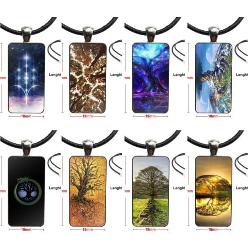Steel Color Glass Cabochon With Rectangle Shaped Pendant Choker Necklace For Girls Natural World The Tree Of Life