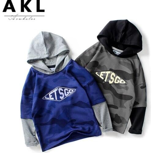 Spring Autumn New Big Kids Sweatshirt Teen Boy Fashion Fake Two Camouflage Hoodies Casual Korean Hooded Pullovers for Boy 5-10 Y