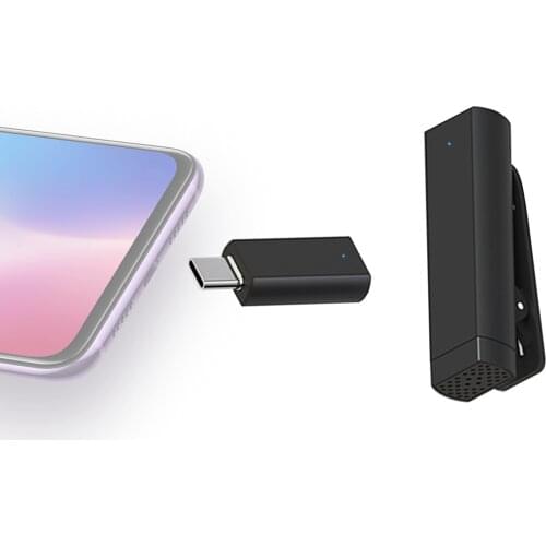 Mini Clip-on Lavalier Omnidirectional Microphone Transmitter Receiver Charging Case Wind Muff Type-C Port for Android Smartphone