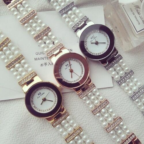 BS Brand Elegant Pearl Watch Luxury Ladies Mother of Peal Watch Women Rhinestone Watch Dress Bracelet Quartz watches hot selling