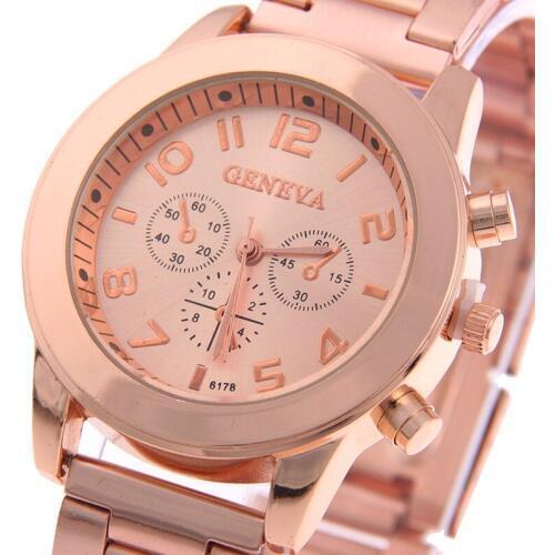 Gnova Elegant Golden Geneva Stainless Metal Watch Women smooth rim dial casual dress wristwatch Fashion Girl A514