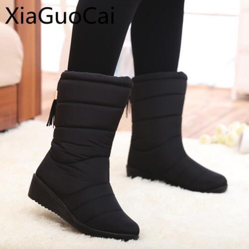 New Style Winter Lady Snow Boots Mid-calf Waterproof High Quality Female Wedges Winter Boots Warm Flat Boots