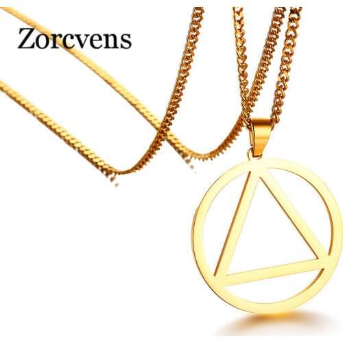 ZORCVENS Gold and Silver Color stainless steel triangle in Round Pendant Necklace for Men