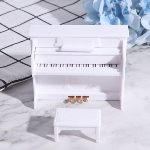 1Set 1:12 Wooden Grand Piano With Stool Model Dollhouse Miniature White Exquisite For Dollhouse Play Toys Accessories