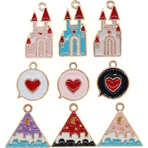 10pcs/lot Cute Enamel Castle Heart City Moonlit Night Charms Pendant For Earrings Necklace Bracelet DIY Jewelry Making Findings