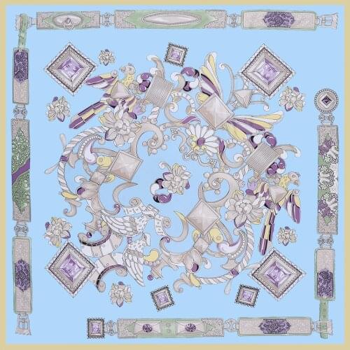 130cm Luxury Brand Design Square Scarf Gemstone Twill 100% Silk Scarf Women Scarves Kerchief For Ladies Fashion Shawl Bandanna