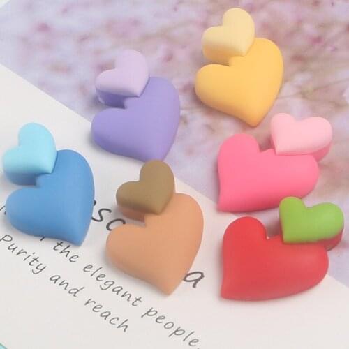 20Pcs Kawaii Double Heart Flat back Resin Cabochons Scrapbooking Fit Hair Bows Accessories Embellishments DIY Crafts Decoration