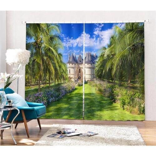 2019 3d blackout window photo print curtains Villa coconut tree landscape living room curtains high quality
