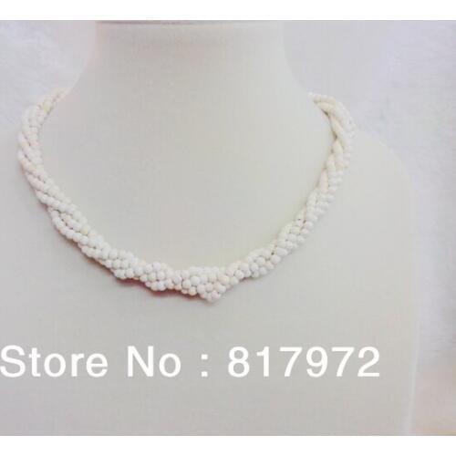 4Rows 4mm Bead White stone Round Bead Multilayer Twined Handmade Necklace Woman jewelry Party free shipping &6N00135