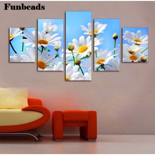 5D DIY Diamond Painting white daisy landscape cross stitch full square round diamond embroidery painting 5 pcs set decor FF349