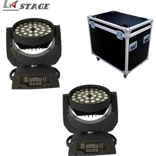 Free Shipping 2pcs/Lot+Flightcase, Power Corn Zoom LED Moving Head Wash Light 36x10w RGBW 4in1 Stage Lights