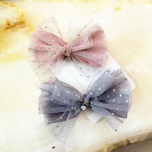 Boutique 10pcs Fashion Cute Glitter Gauze Bow Hairpins Gold Dot Mesh Bowknot Hair Clips Princess Headwear Girls Hair Accessories