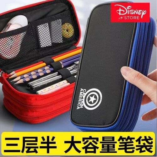 Disney Marvel stationery bag thickened waterproof creative pencil case cartoon three-layer large-capacity hand bag learning gift