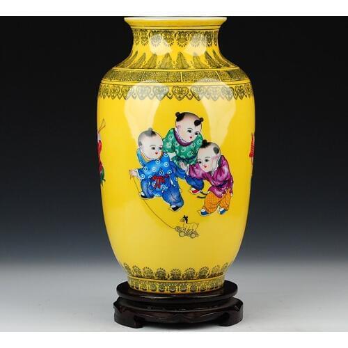 Jingdezhen ceramics antique vase kids at play vase living room furnishing articles gifts home decoration arts and crafts